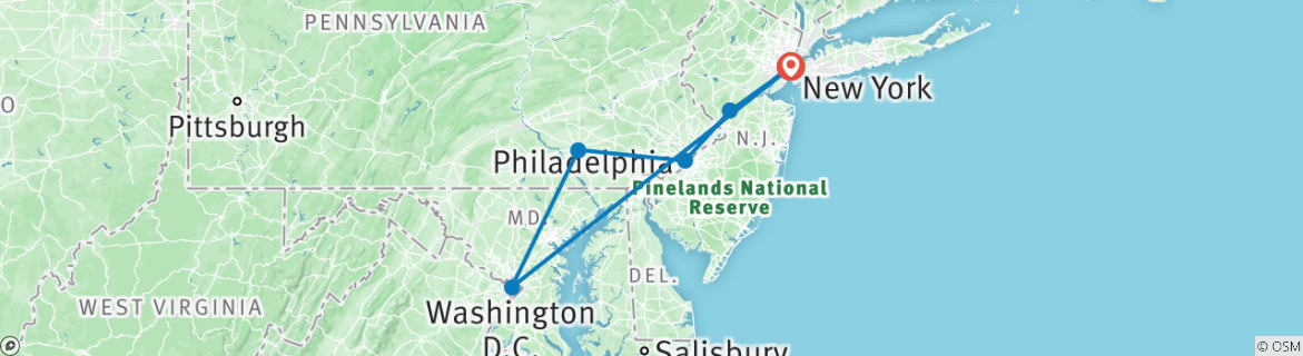 Image of a map showing the route of the tour