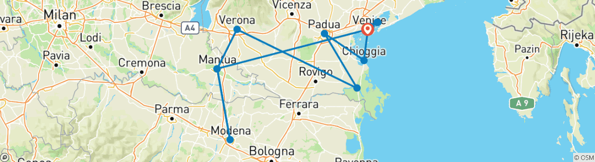 Image d'une carte montrant l'itinéraire du circuit