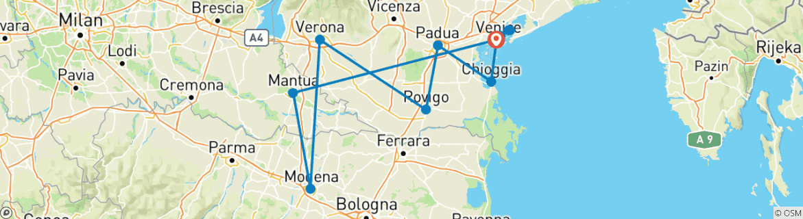 Image d'une carte montrant l'itinéraire du circuit