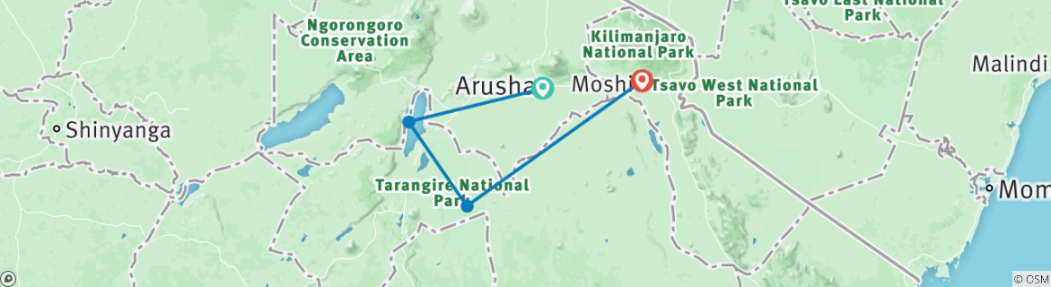 Image of a map showing the route of the tour