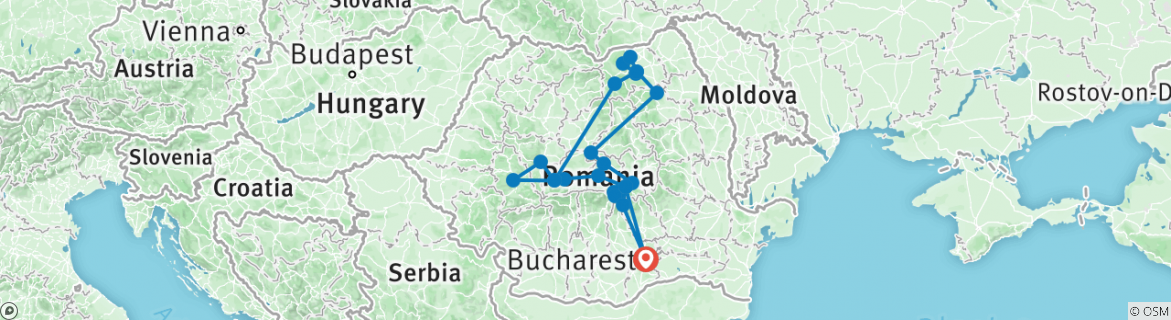 Image of a map showing the route of the tour