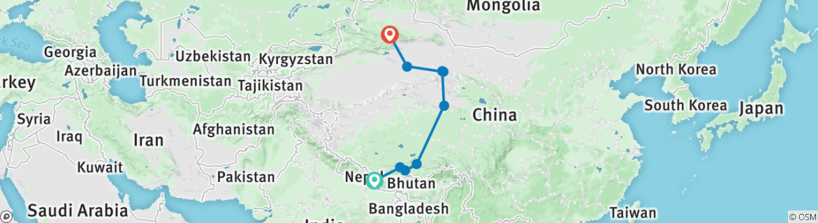 Image of a map showing the route of the tour