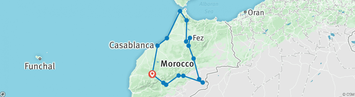 Image of a map showing the route of the tour
