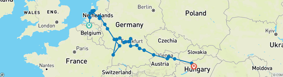 Image of a map showing the route of the tour