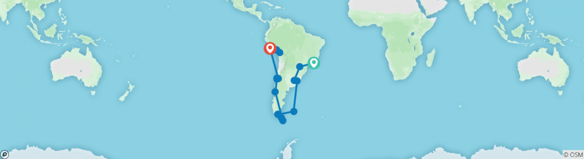 Image of a map showing the route of the tour