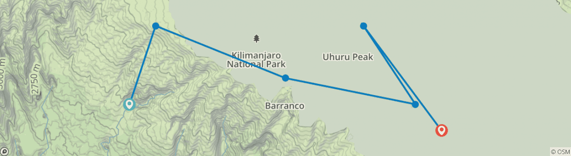 Image of a map showing the route of the tour