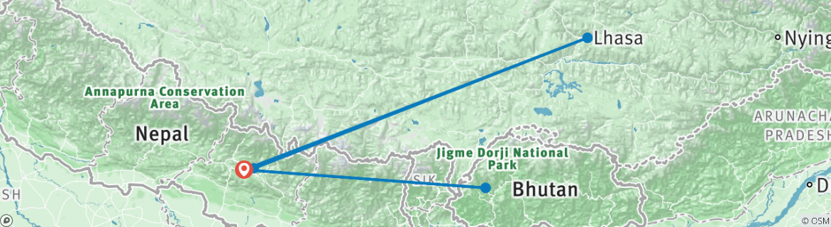Image of a map showing the route of the tour