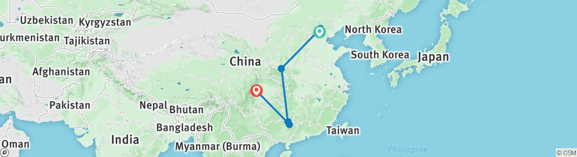 Image of a map showing the route of the tour