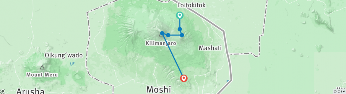 Image of a map showing the route of the tour