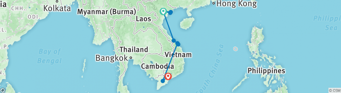 Image of a map showing the route of the tour