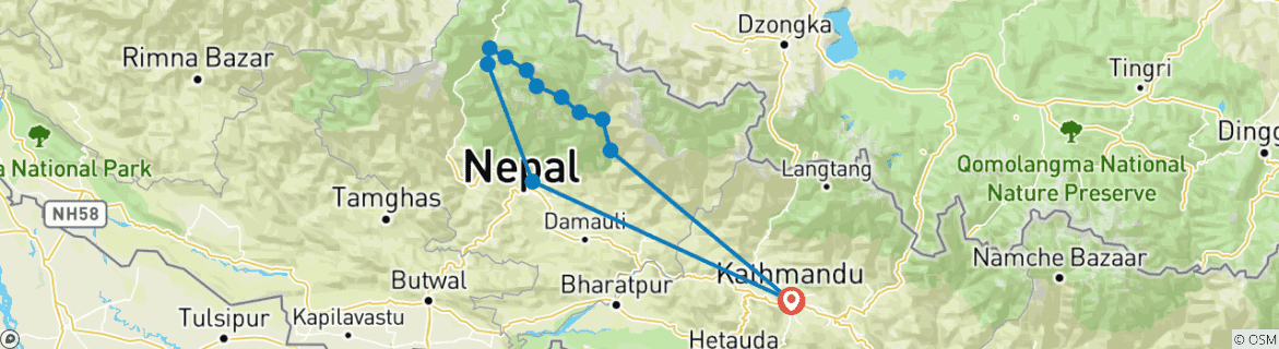 Image of a map showing the route of the tour