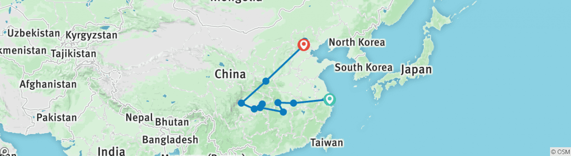 Image of a map showing the route of the tour