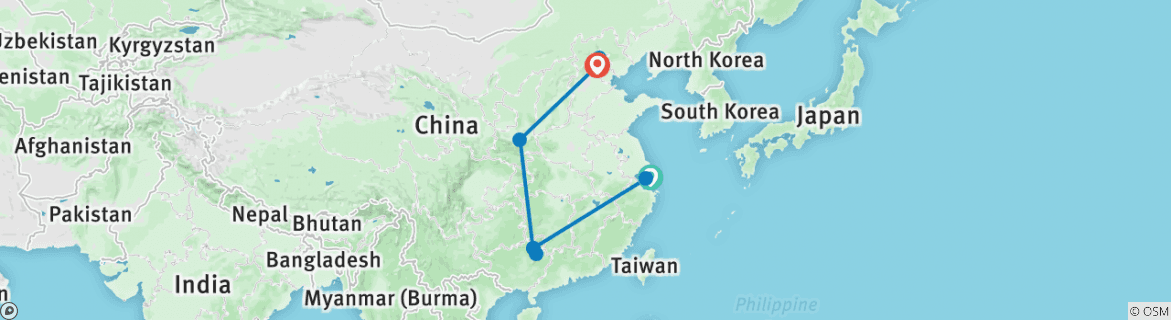 Image of a map showing the route of the tour