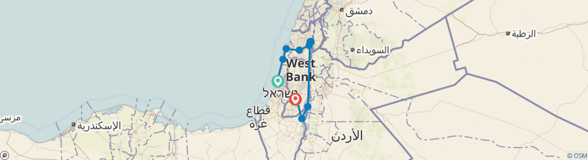 Image of a map showing the route of the tour