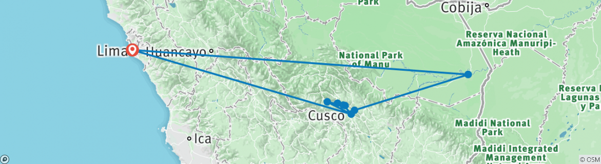 Image of a map showing the route of the tour
