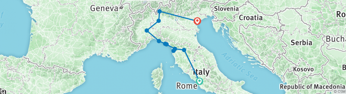 Image of a map showing the route of the tour