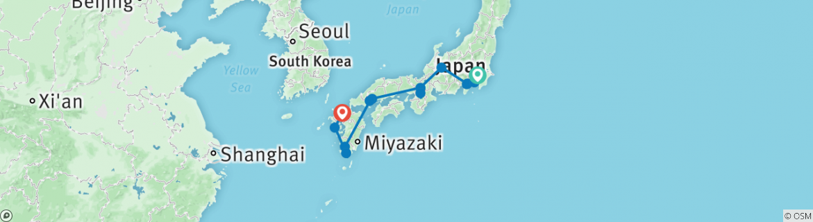 Image of a map showing the route of the tour