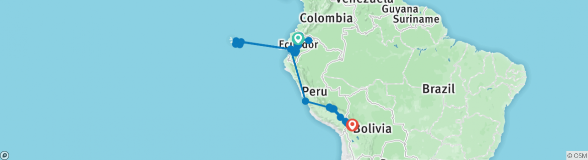 Image of a map showing the route of the tour