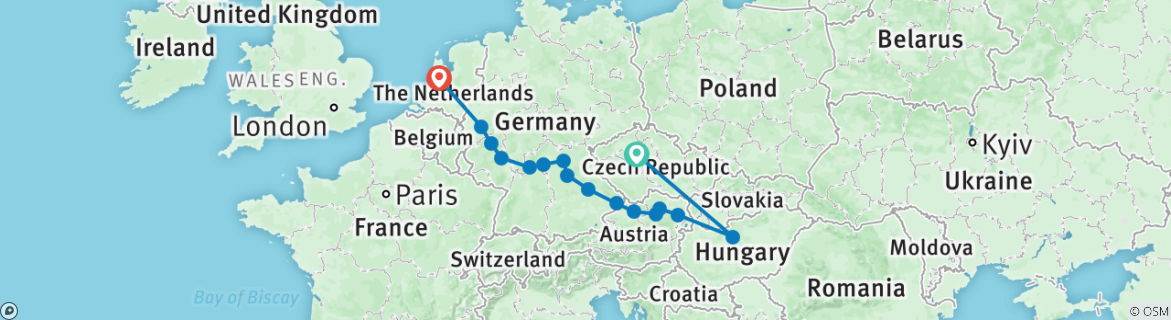 Image of a map showing the route of the tour