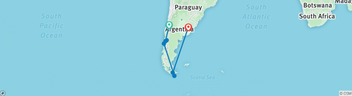 Image of a map showing the route of the tour