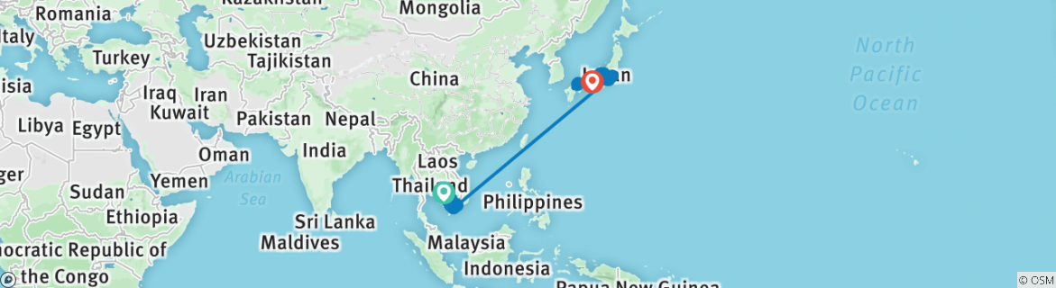 Image of a map showing the route of the tour