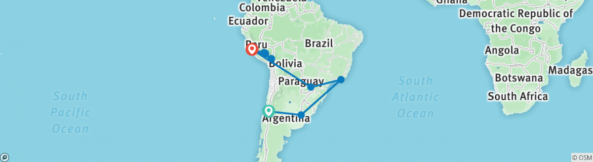 Image of a map showing the route of the tour