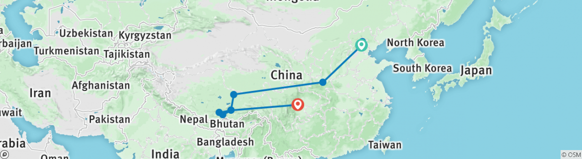 Image of a map showing the route of the tour