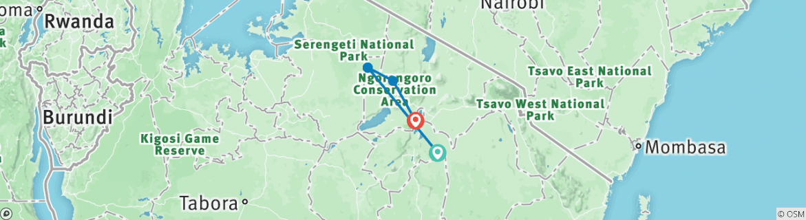 Image of a map showing the route of the tour