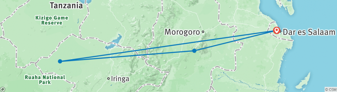 Image of a map showing the route of the tour