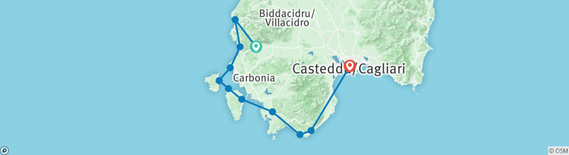 Image of a map showing the route of the tour
