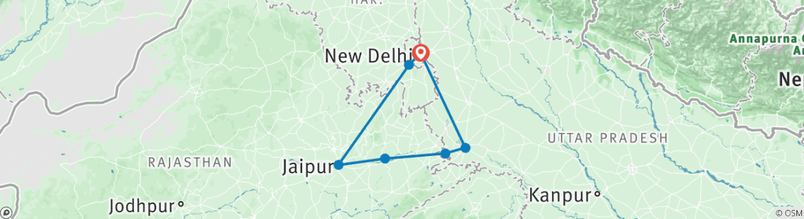 Image of a map showing the route of the tour