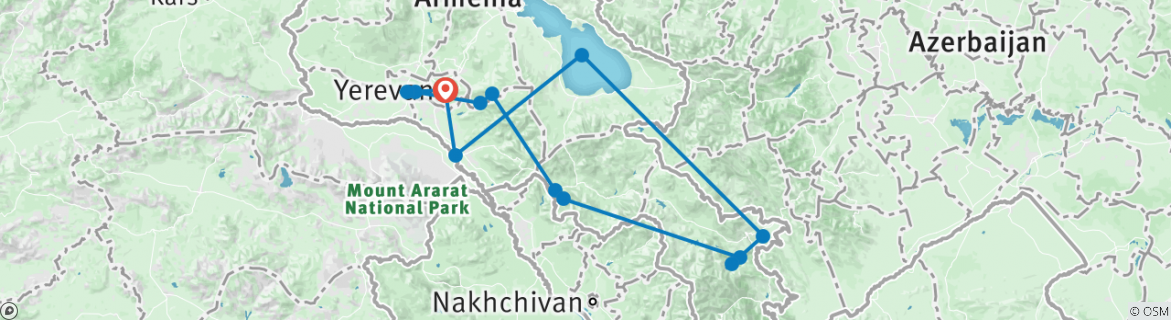 Image of a map showing the route of the tour
