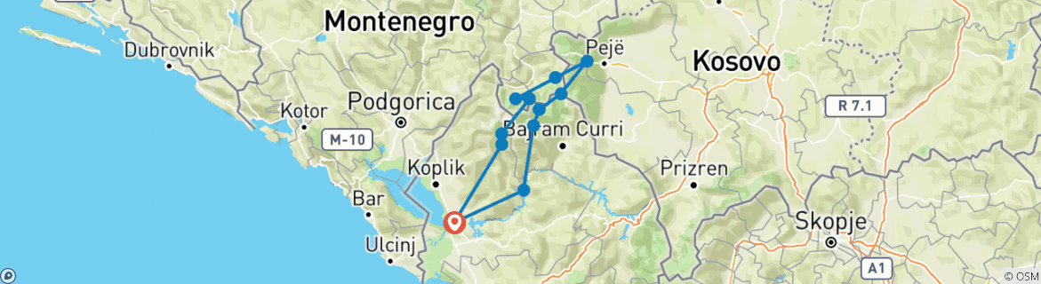 Karte mit der Reiseroute