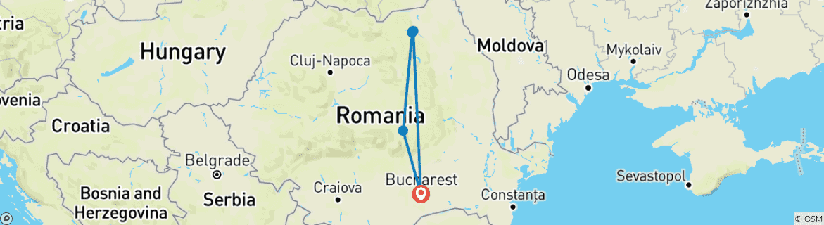 Image of a map showing the route of the tour