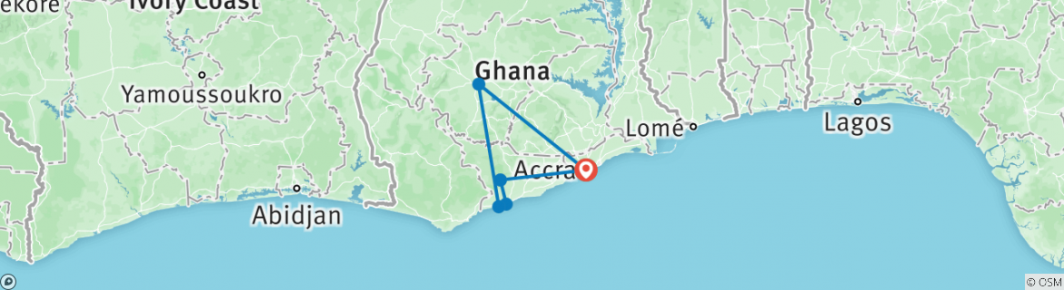 Image of a map showing the route of the tour