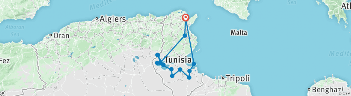 Image of a map showing the route of the tour