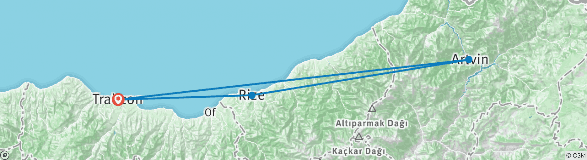 Image of a map showing the route of the tour