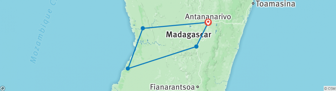 Image of a map showing the route of the tour