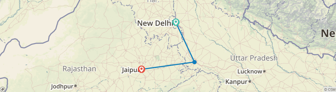 Image of a map showing the route of the tour