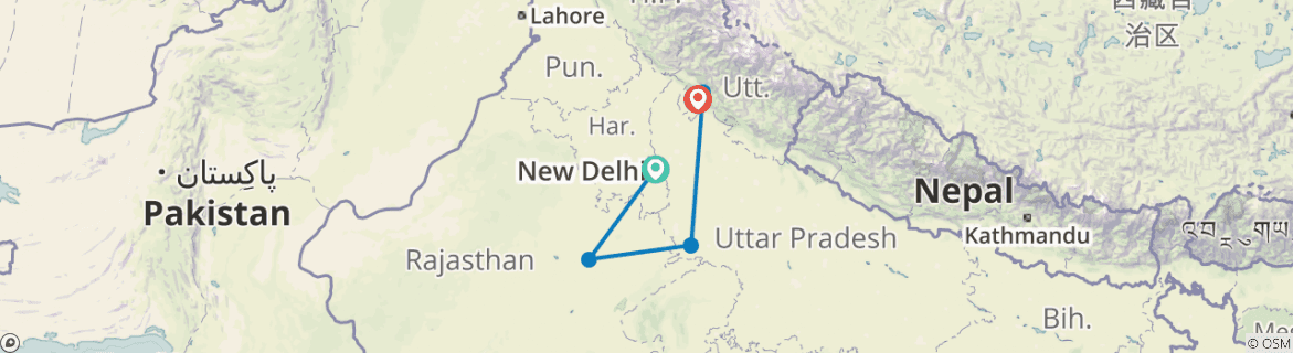 Image of a map showing the route of the tour
