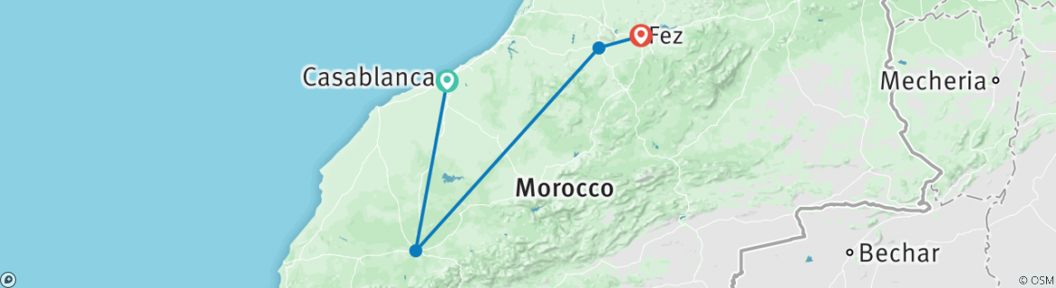 Image of a map showing the route of the tour