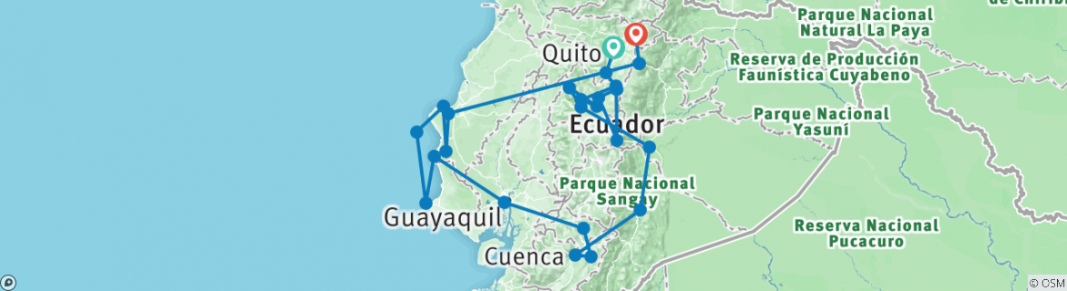 Image of a map showing the route of the tour