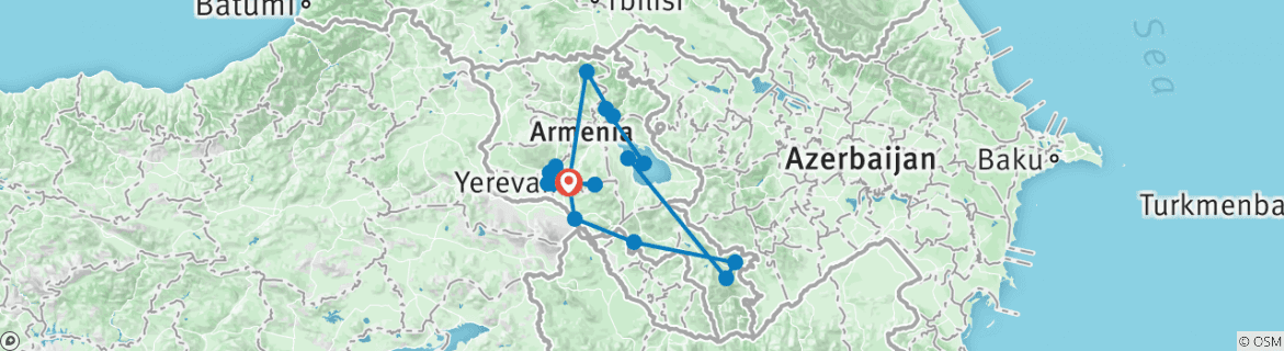 Image of a map showing the route of the tour