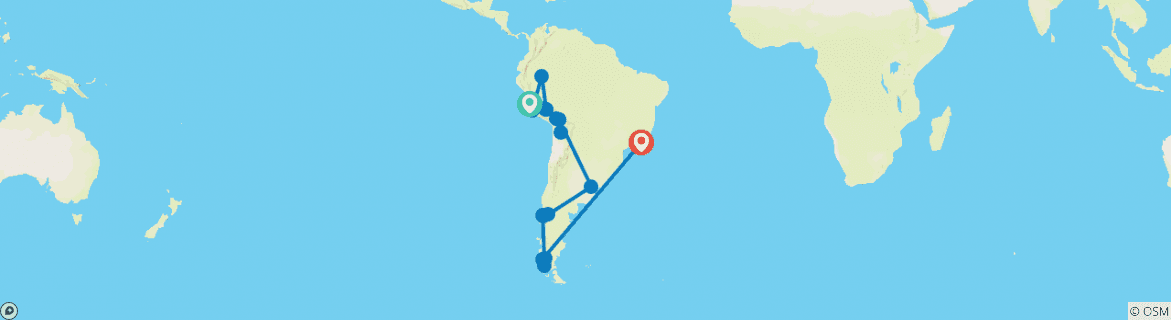 Image of a map showing the route of the tour
