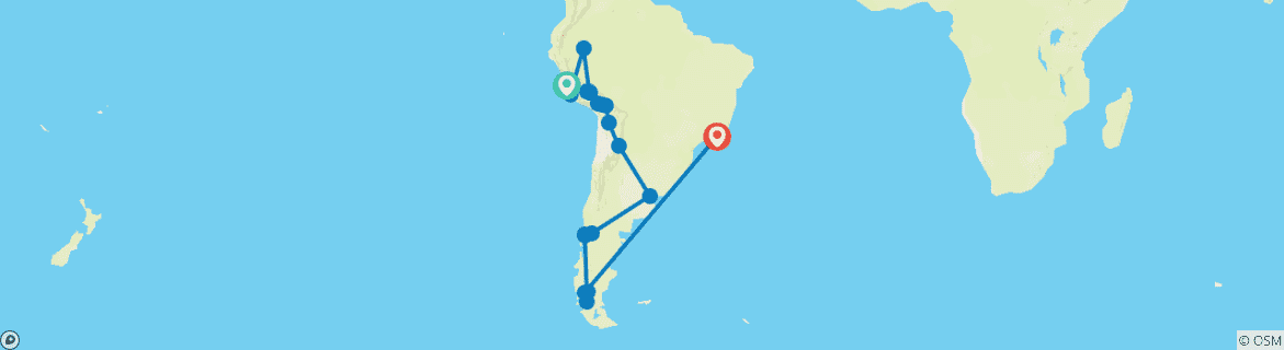 Image of a map showing the route of the tour