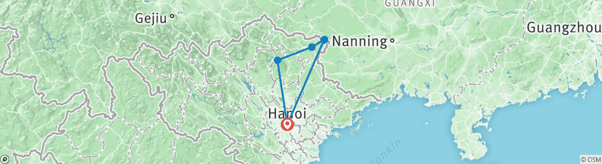 Image of a map showing the route of the tour