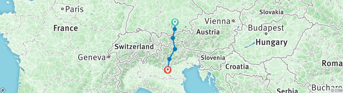 Mapa de Ruta ciclista por los Alpes