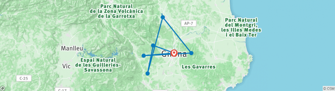 Image of a map showing the route of the tour