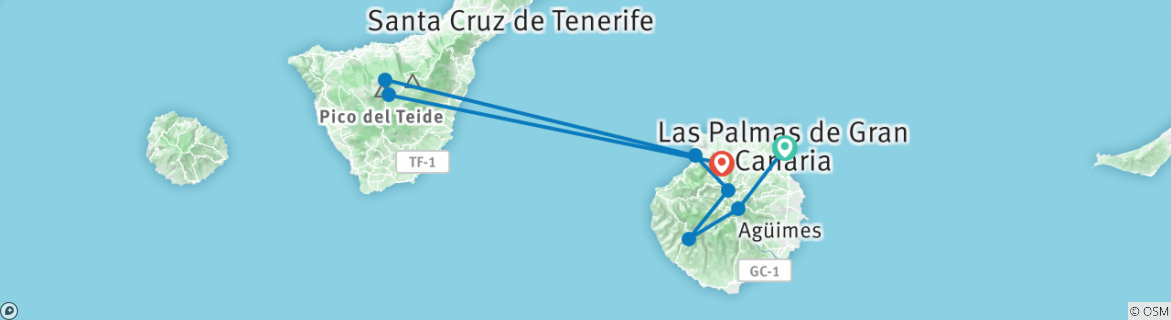 Image of a map showing the route of the tour