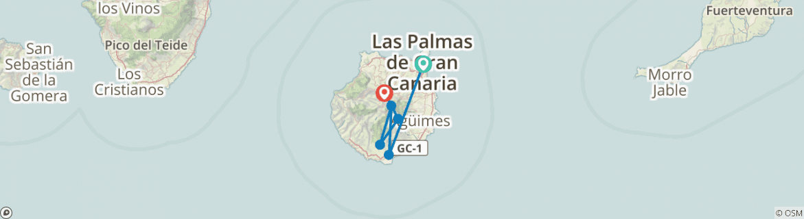 Image of a map showing the route of the tour